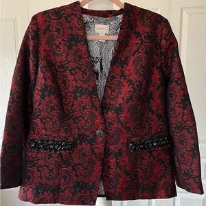 Chico’s 1 Red & Black Brocade Jacket